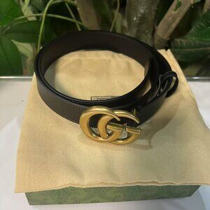 GUCCI Women's GG Marmont Gold Buckle Leather Black Belt